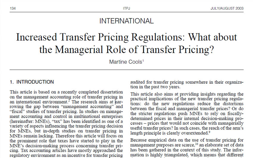 Increased Transfer Pricing Regulations: What about the Managerial Role of Transfer Pricing?