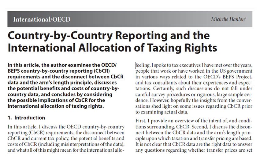 Country-by-Country Reporting and the International Allocation of Taxing Rights