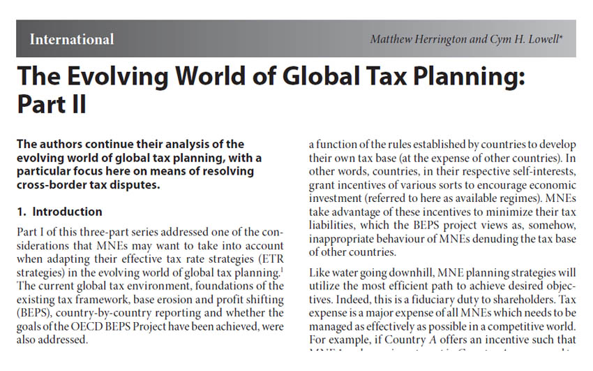 The Evolving World of Global Tax Planning: Part II