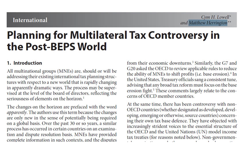 Planning for Multilateral Tax Controversy in the Post-BEPS World