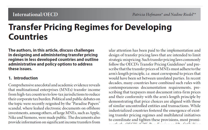 Transfer Pricing Regimes for Developing Countries