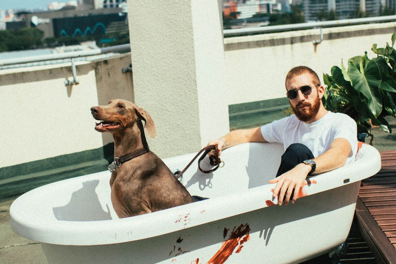 Charlie wearing the Charlie sunglasses with Leia 